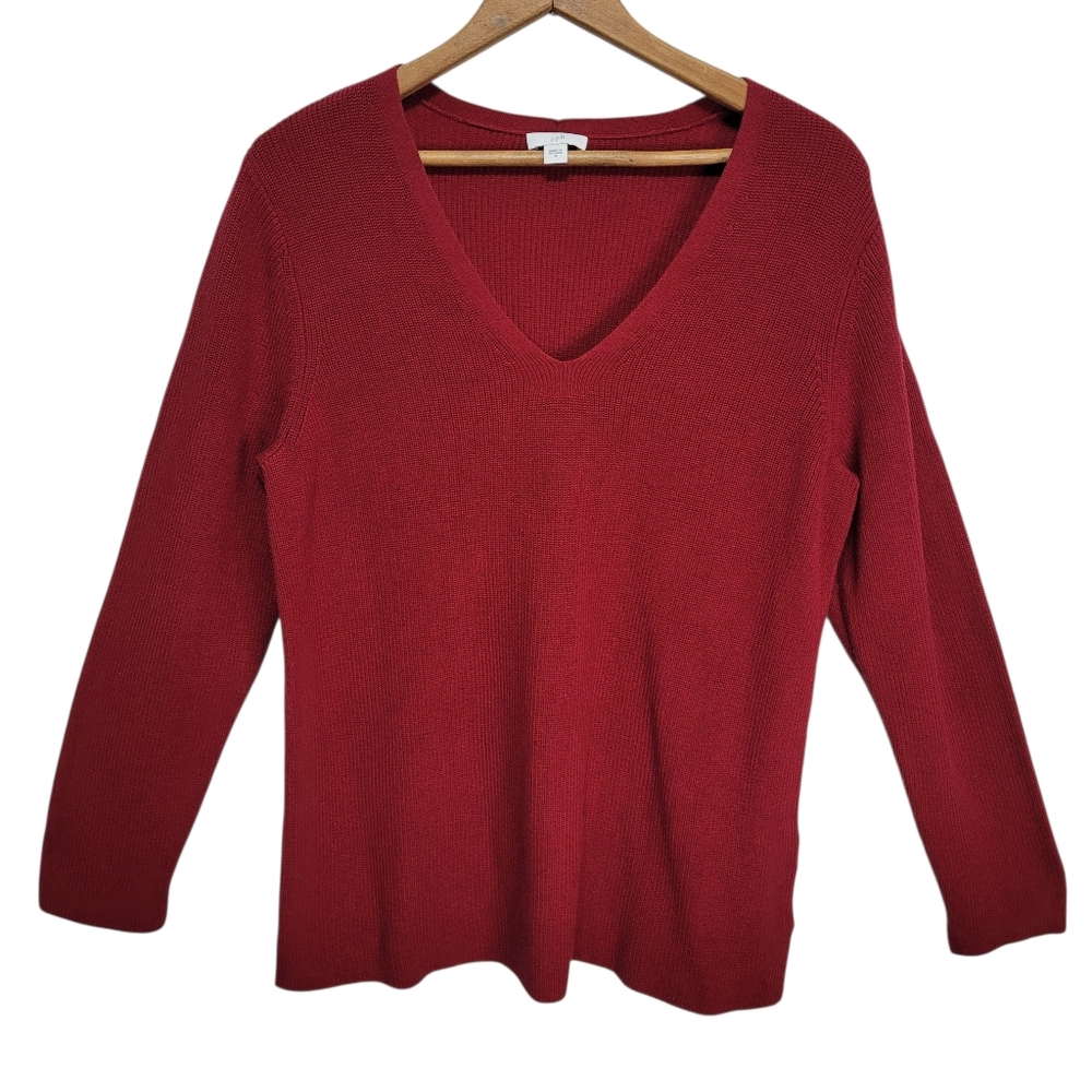 J. Jill Women's Red V-neck Sweater Size M Casual Timeless Classic Elegant Chic
